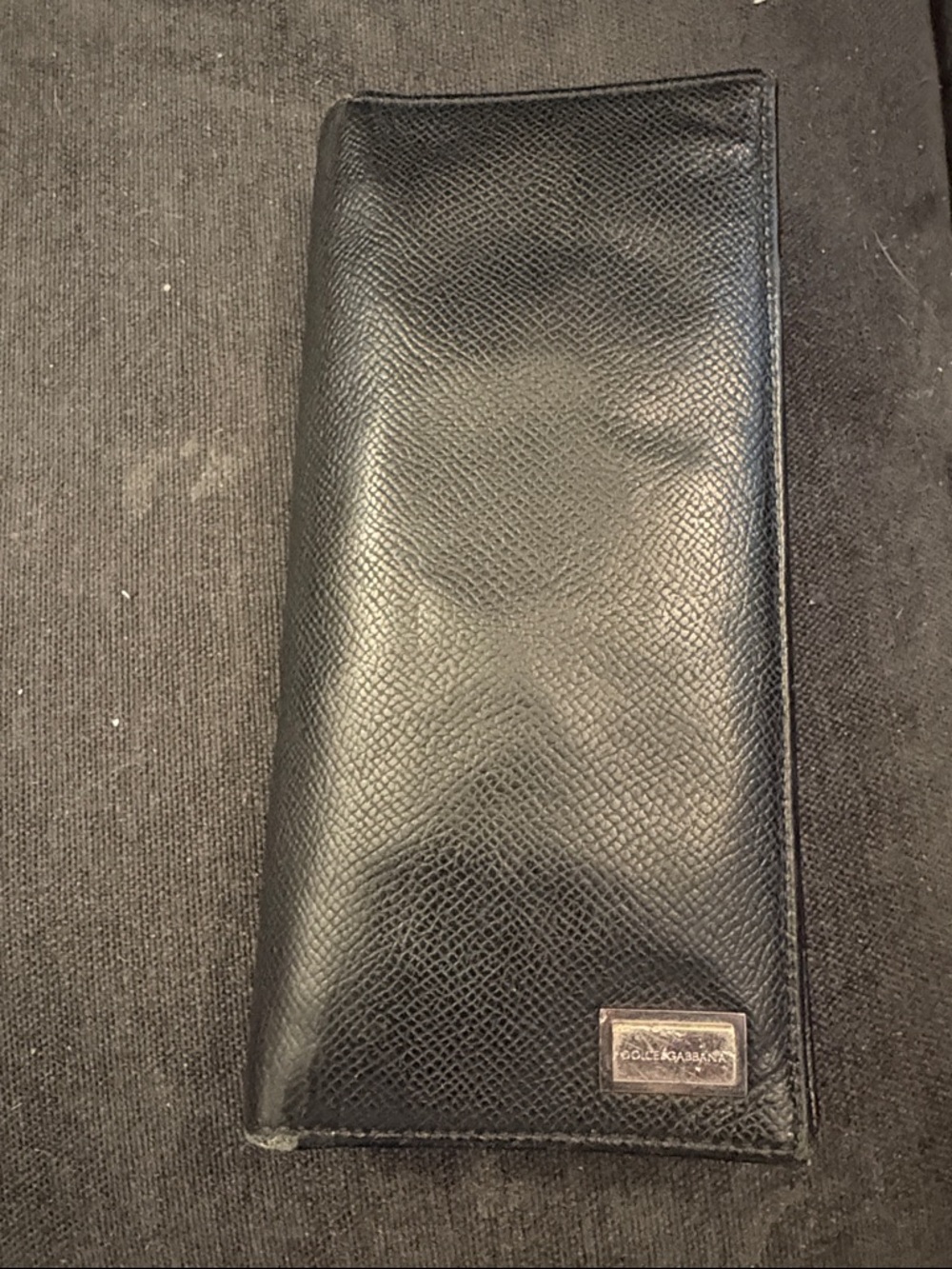 Dolce & Gabbana Black Textured Leather Long Wallet with Silver Plaque